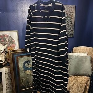 Ulla Popken Navy and White Striped Long Sleeve Dress